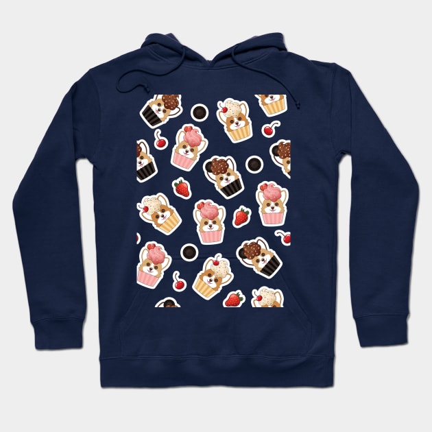 Corgi Cupcake Pattern Hoodie by MaplewoodMerch